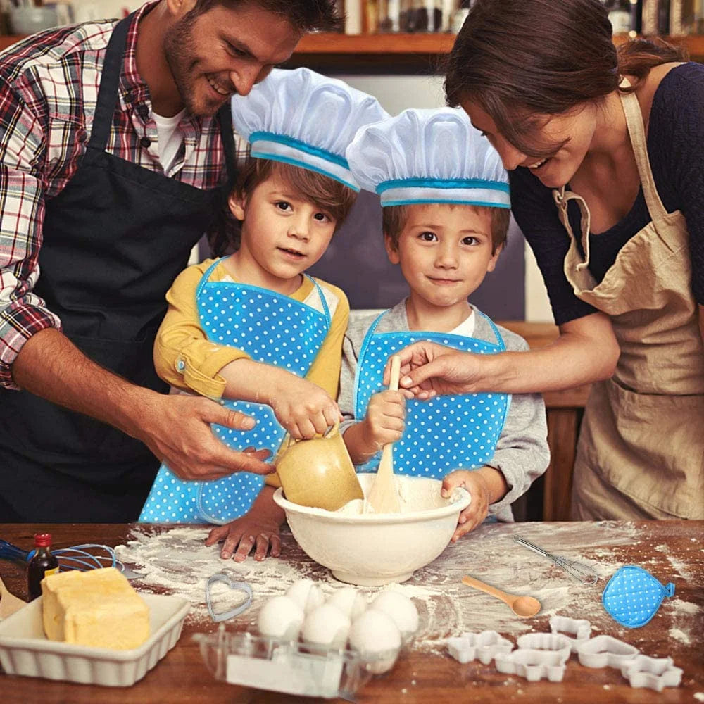 Kids Cooking Set, 11 Pcs Chef Role Play Kit for Girls Ages 3-6, Includes Apron, Chef Hat, Oven Mitt, Utensils & Baking Tools, Birthday & Festival Gift, Blue